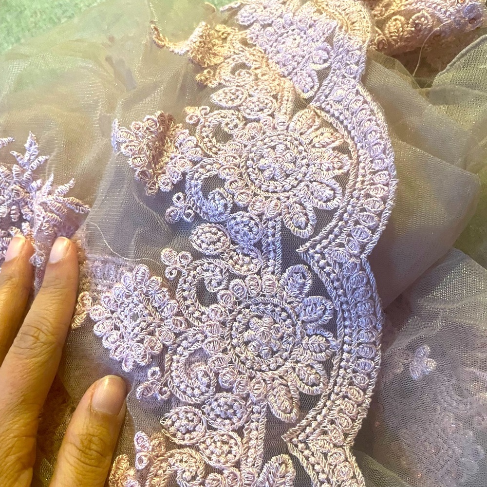 Lilac Mesh And Net Saree Sari With Embroidery Wit… - image 3